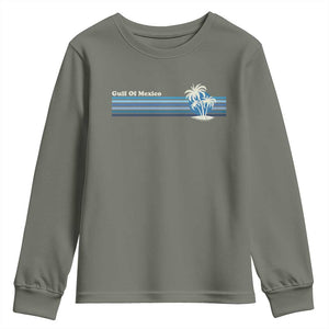 Gulf of Mexico Youth Sweatshirt Vintage 80s Palm Trees Sunset TS10 Military Green Print Your Wear