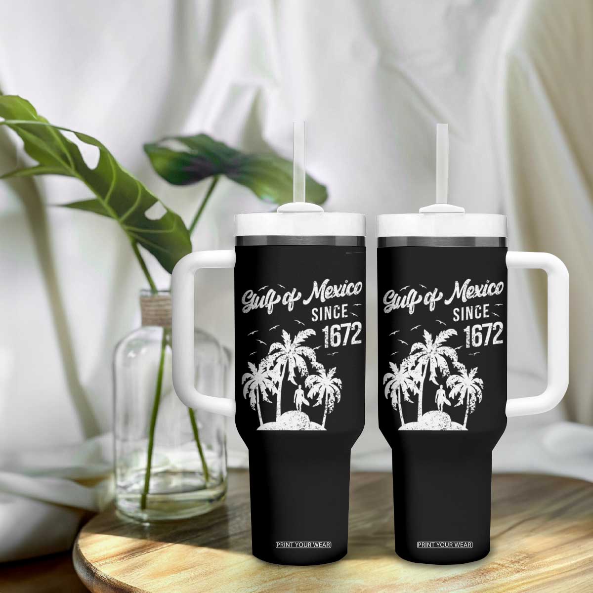 Gulf of Mexico Tumbler With Handle Since 1672 Palm Trees Beach TS10 Print Your Wear