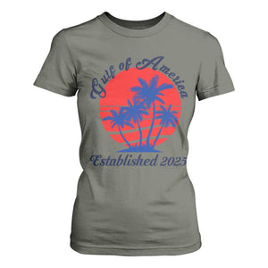 Welcome To America's Gulf T Shirt For Women Established 2025 Trump Mexico Vintage Summer Beach Vibes TS10 Military Green Print Your Wear