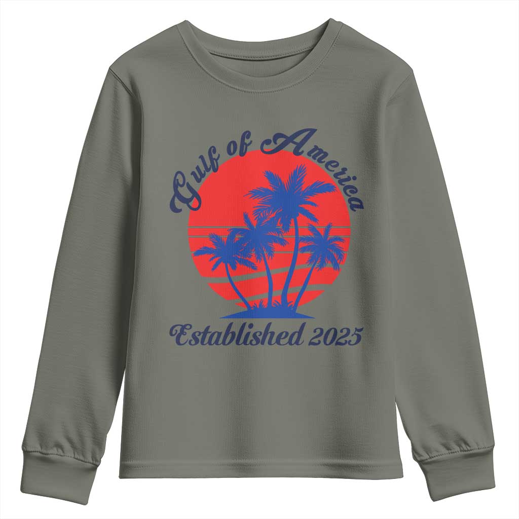 Welcome To America's Gulf Youth Sweatshirt Established 2025 Trump Mexico Vintage Summer Beach Vibes TS10 Military Green Print Your Wear