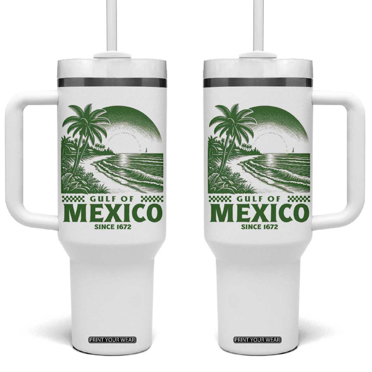 Gulf of Mexico Since 1672 Tumbler With Handle Retro Vintage Mexican Beach Forever TS10 One Size: 40 oz White Print Your Wear