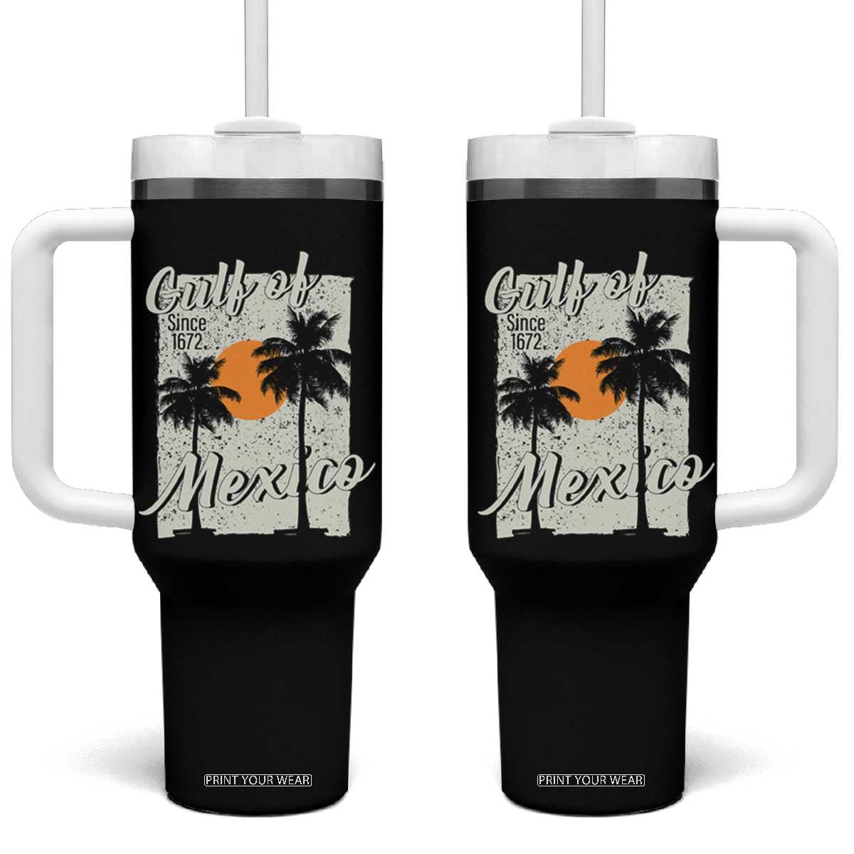 Gulf of Mexico Tumbler With Handle Since 1672 Beach Vibes TS10 One Size: 40 oz Black Print Your Wear