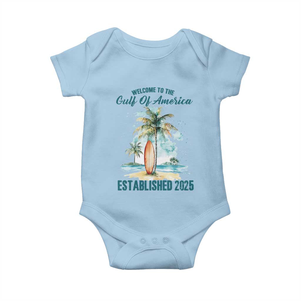 Welcome To America's Gulf Baby Onesie Established 2025 Retro Vintage Beach TS10 Light Blue Print Your Wear