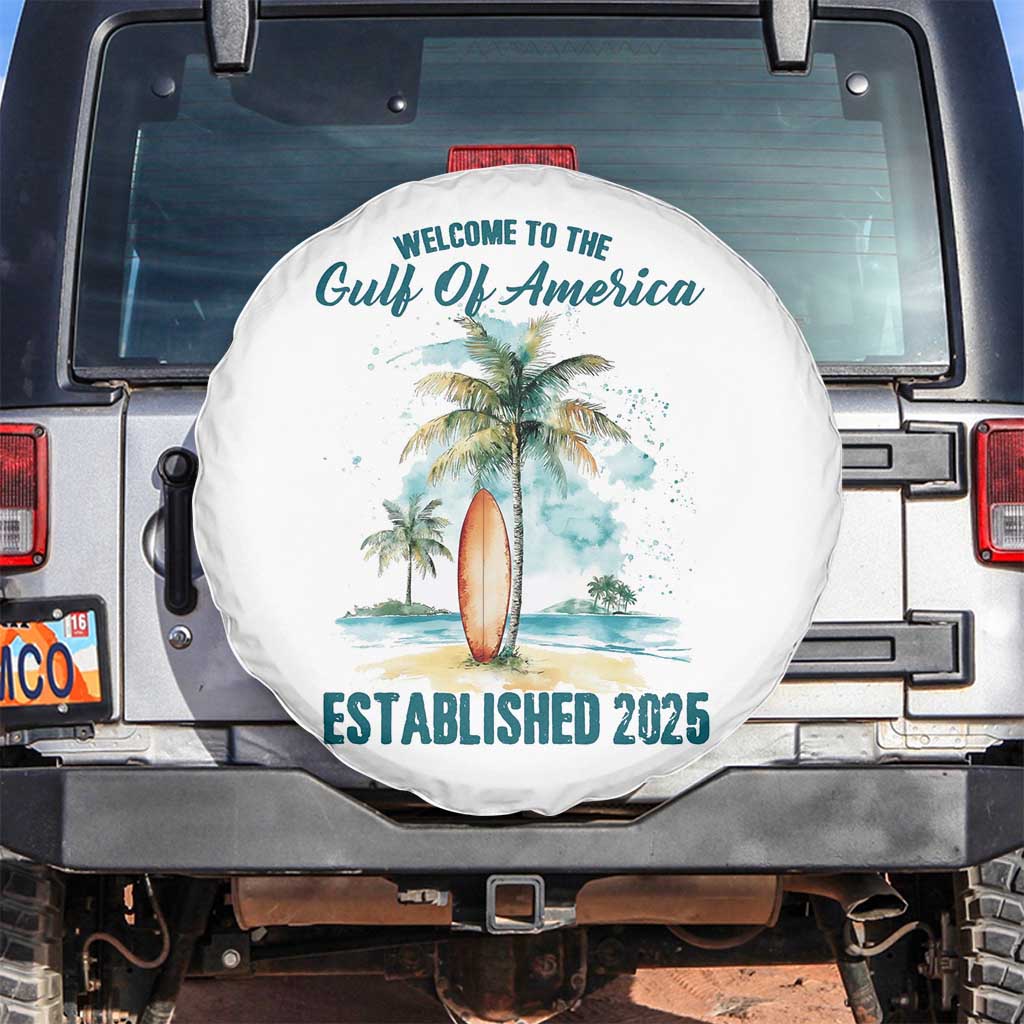 Welcome To America's Gulf Spare Tire Cover Established 2025 Retro Vintage Beach TS10 No hole White Print Your Wear