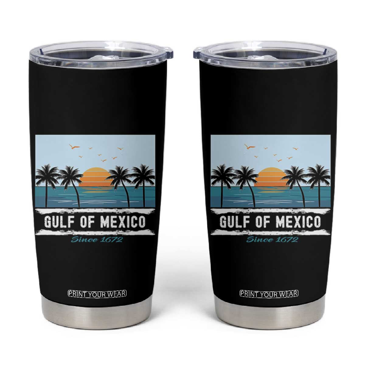 Gulf of Mexico Tumbler Cup Retro Beach Vibes TS10 Black Print Your Wear