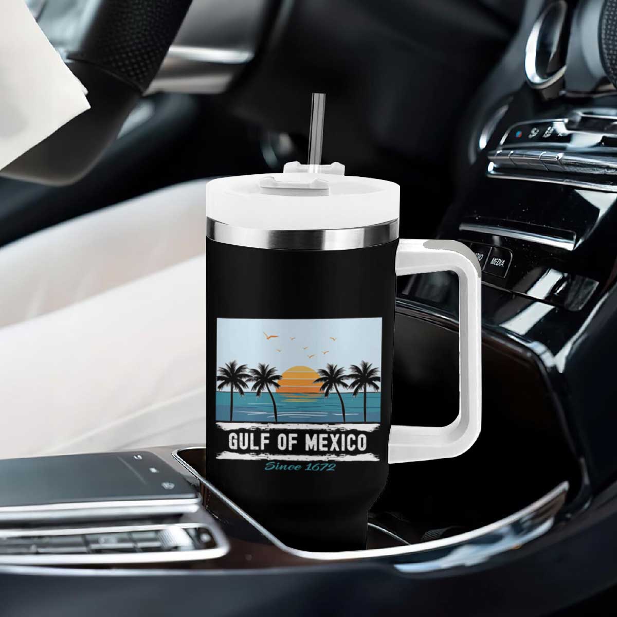 Gulf of Mexico Tumbler With Handle Retro Beach Vibes TS10 Print Your Wear