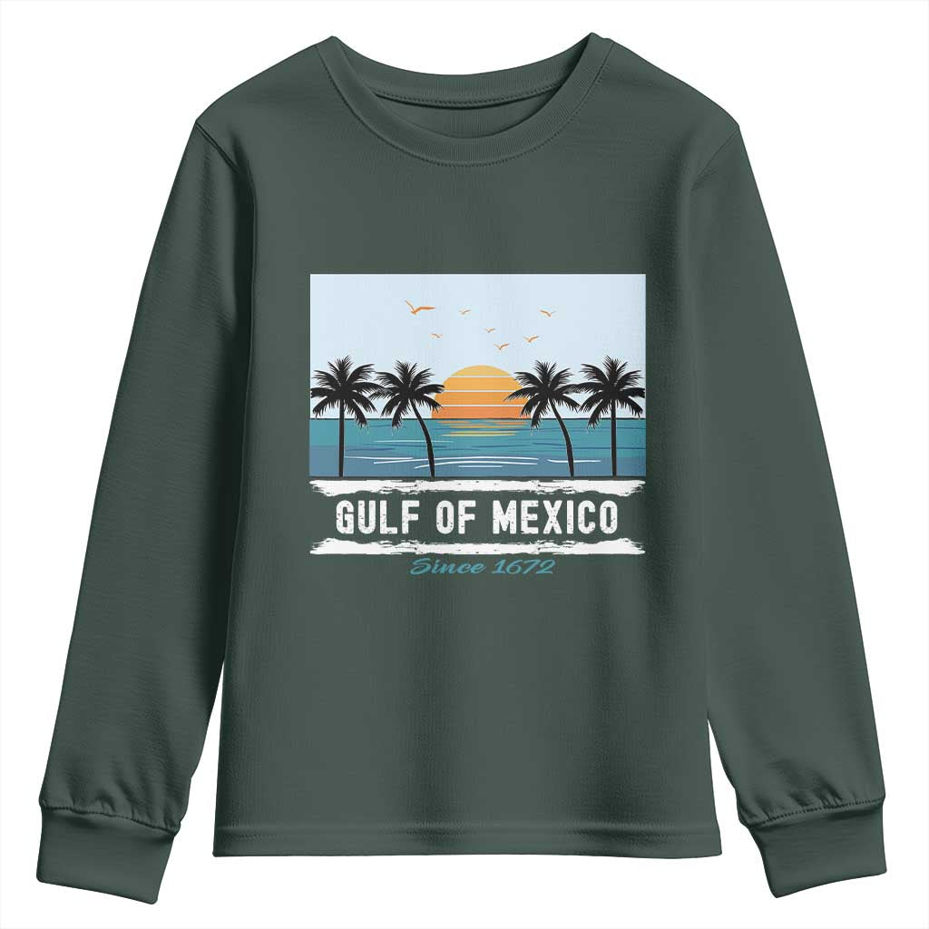 Gulf of Mexico Youth Sweatshirt Retro Beach Vibes TS10 Dark Forest Green Print Your Wear