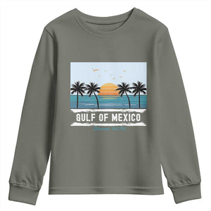Gulf of Mexico Youth Sweatshirt Retro Beach Vibes TS10 Military Green Print Your Wear