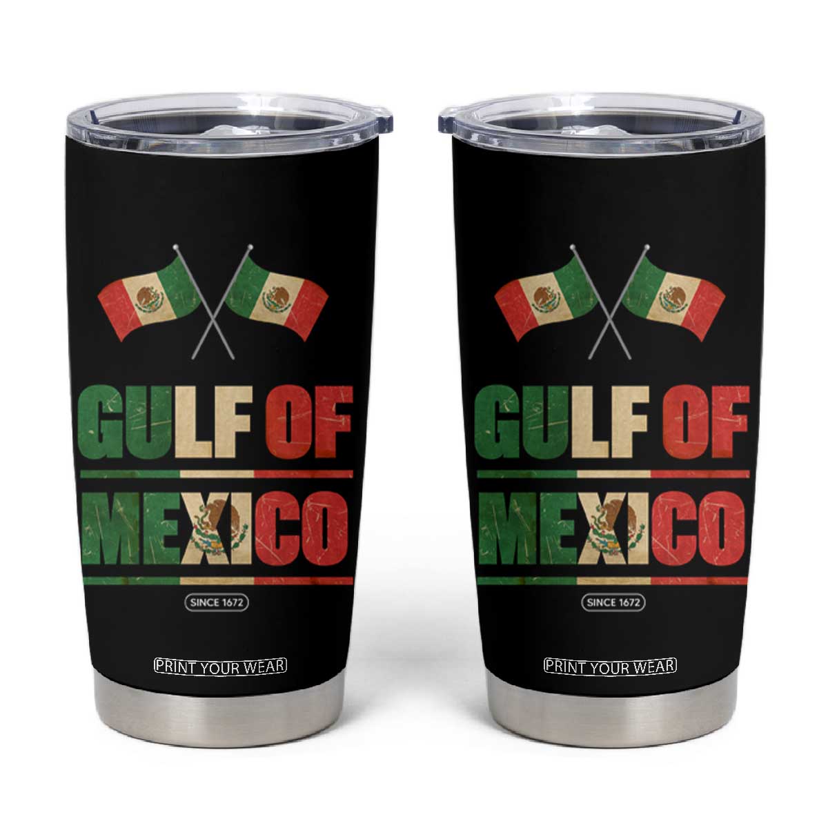 Gulf of Mexico Since 1672 Tumbler Cup Mexican Flag TS10 Black Print Your Wear