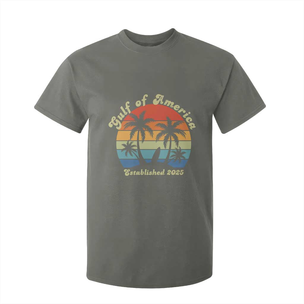 Gulf Of USA T Shirt For Kid Island Palm Summer Beach Vibes Established 2025 TS10 Military Green Print Your Wear