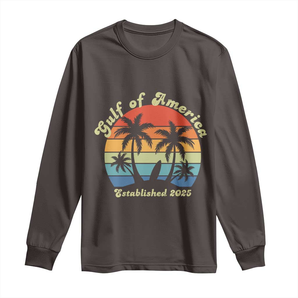 Gulf Of USA Long Sleeve Shirt Island Palm Summer Beach Vibes Established 2025 TS10 Dark Chocolate Print Your Wear