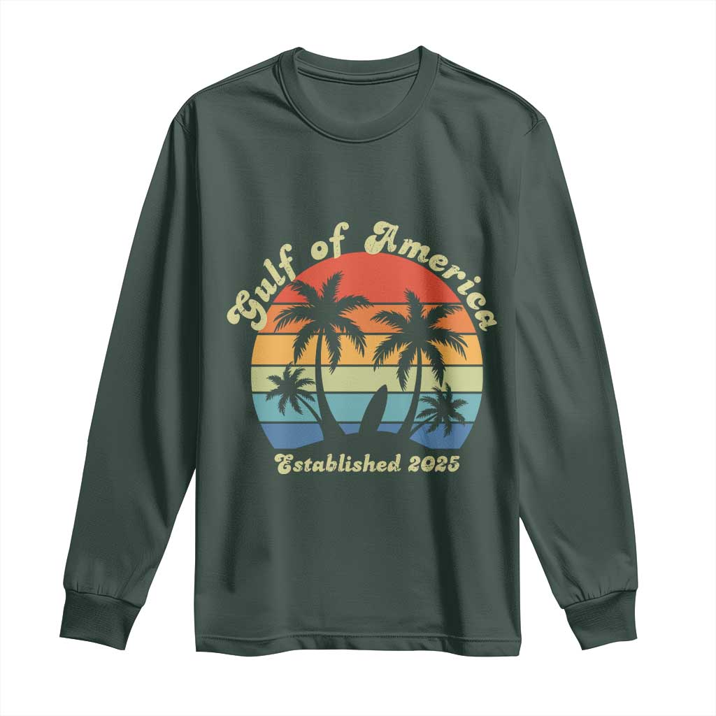 Gulf Of USA Long Sleeve Shirt Island Palm Summer Beach Vibes Established 2025 TS10 Dark Forest Green Print Your Wear