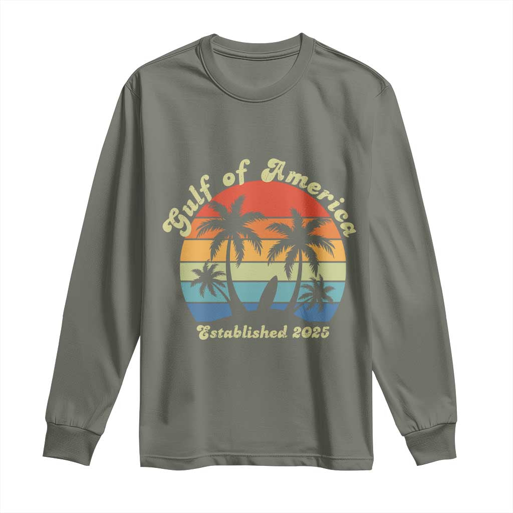 Gulf Of USA Long Sleeve Shirt Island Palm Summer Beach Vibes Established 2025 TS10 Military Green Print Your Wear