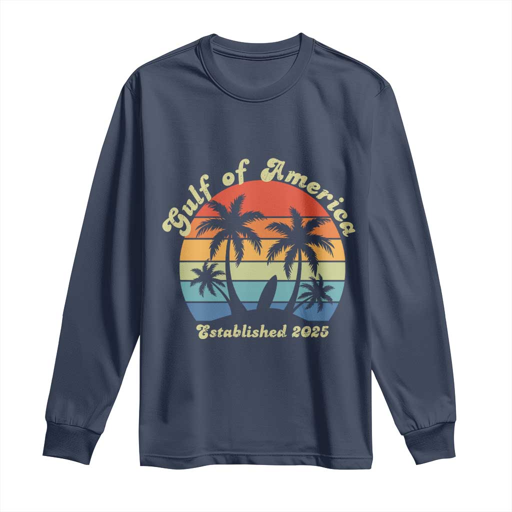 Gulf Of USA Long Sleeve Shirt Island Palm Summer Beach Vibes Established 2025 TS10 Navy Print Your Wear