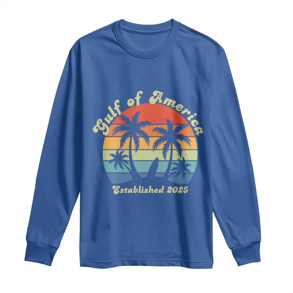 Gulf Of USA Long Sleeve Shirt Island Palm Summer Beach Vibes Established 2025 TS10 Royal Blue Print Your Wear