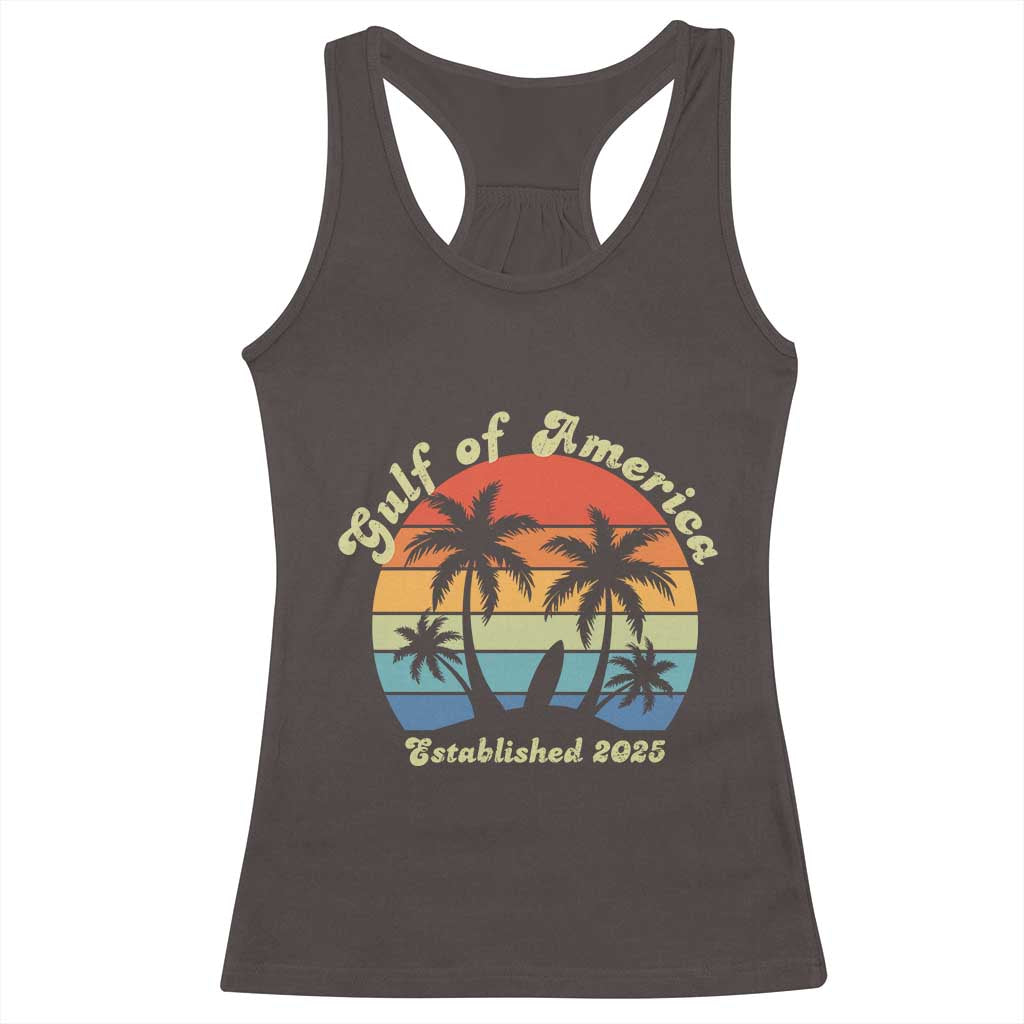 Gulf Of USA Racerback Tank Top Island Palm Summer Beach Vibes Established 2025 TS10 Dark Chocolate Print Your Wear