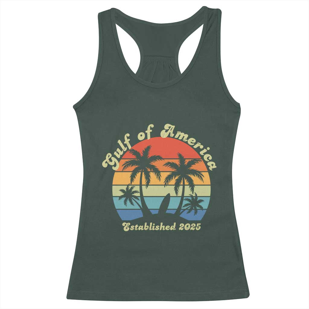 Gulf Of USA Racerback Tank Top Island Palm Summer Beach Vibes Established 2025 TS10 Dark Forest Green Print Your Wear