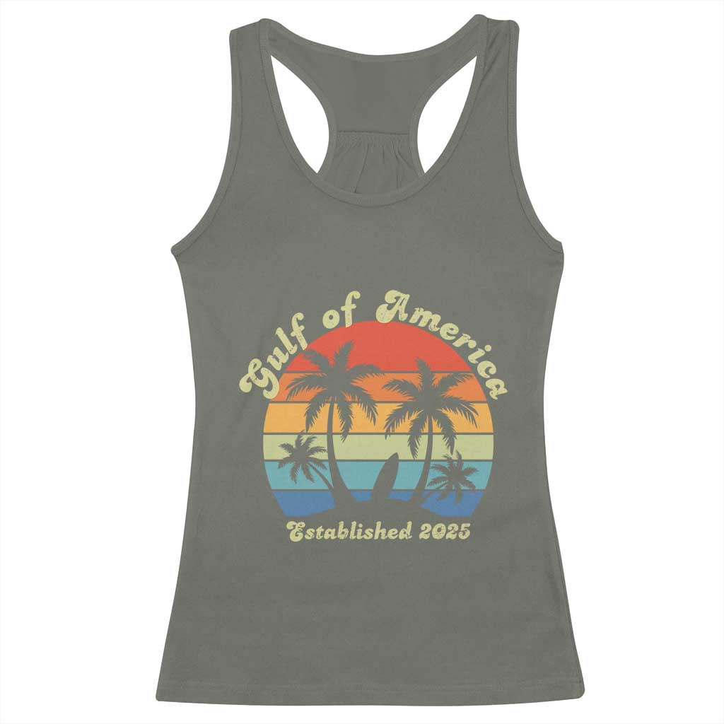 Gulf Of USA Racerback Tank Top Island Palm Summer Beach Vibes Established 2025 TS10 Military Green Print Your Wear