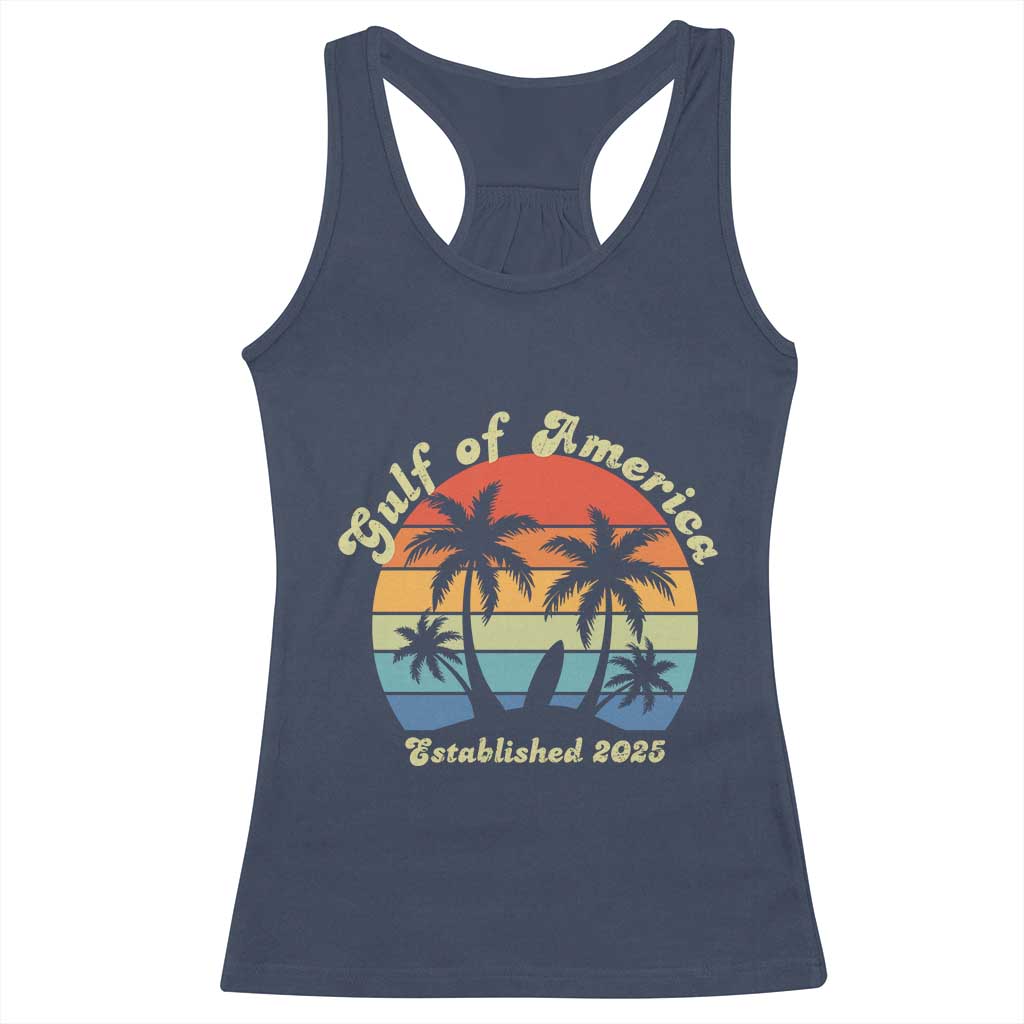 Gulf Of USA Racerback Tank Top Island Palm Summer Beach Vibes Established 2025 TS10 Navy Print Your Wear