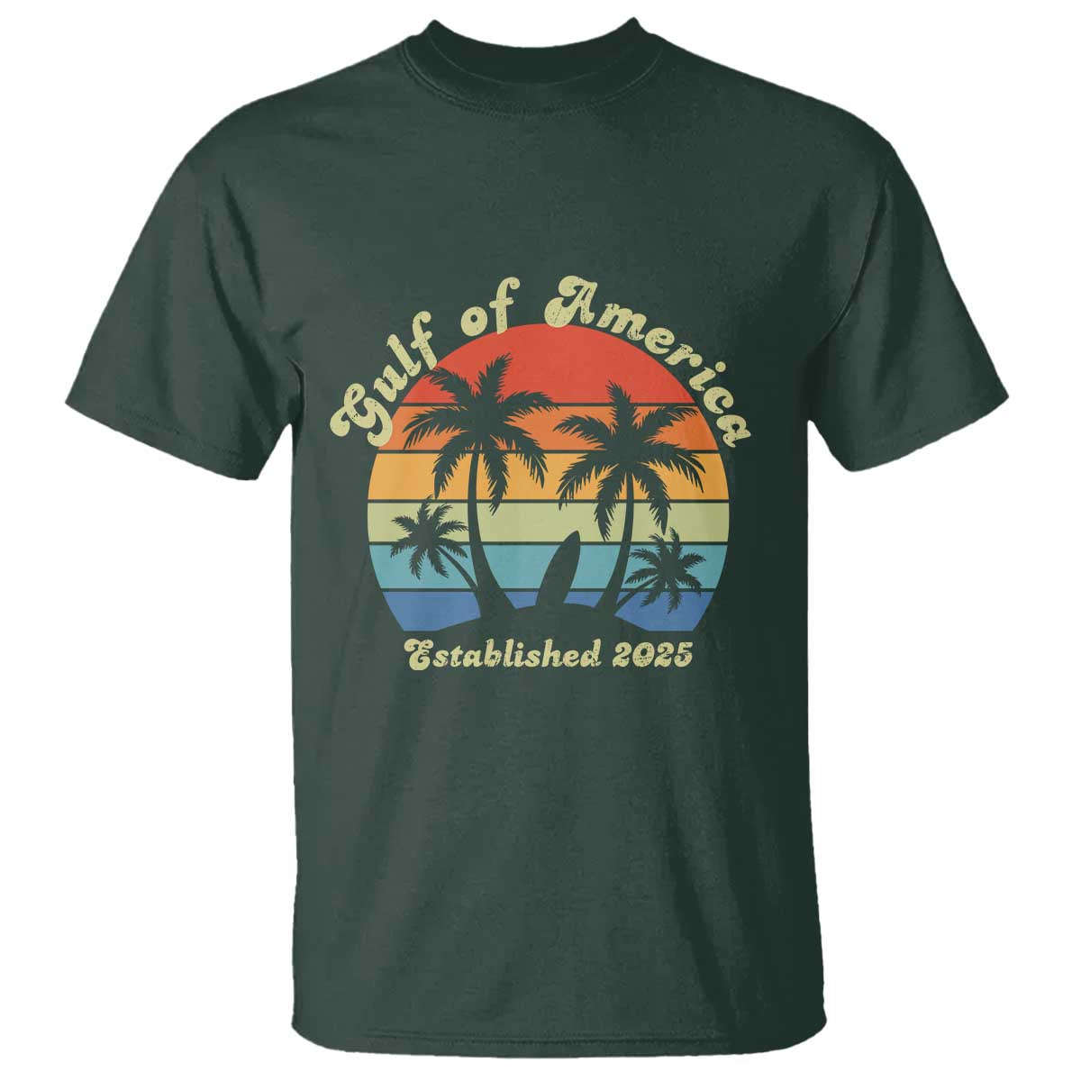 Gulf Of USA T Shirt Island Palm Summer Beach Vibes Established 2025 TS10 Dark Forest Green Print Your Wear