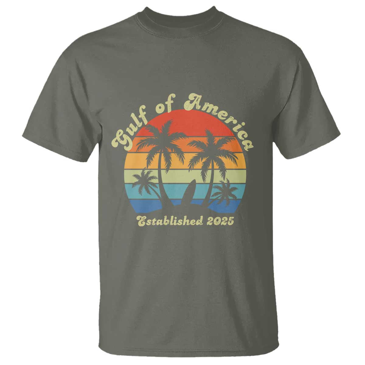 Gulf Of USA T Shirt Island Palm Summer Beach Vibes Established 2025 TS10 Military Green Print Your Wear