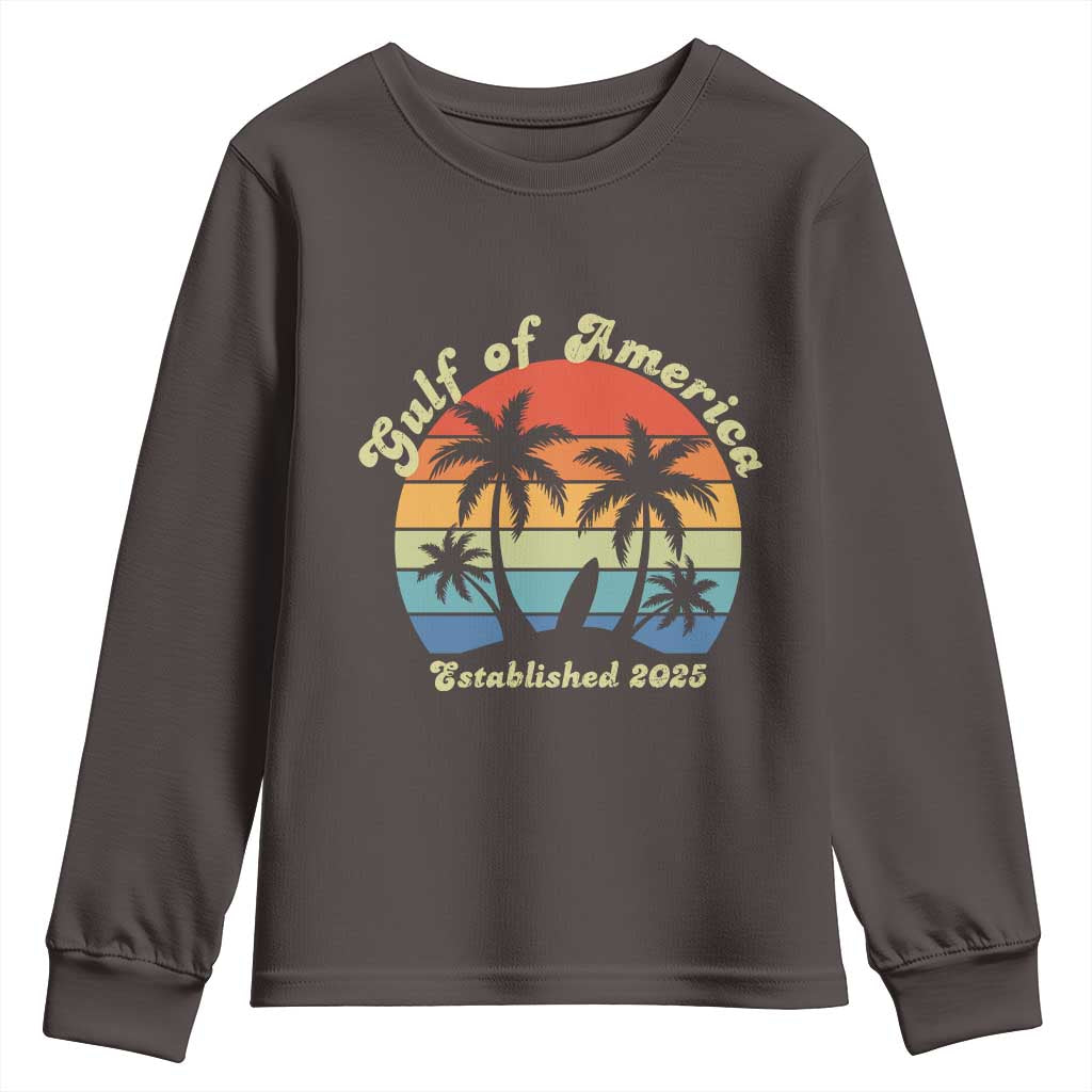 Gulf Of USA Youth Sweatshirt Island Palm Summer Beach Vibes Established 2025 TS10 Dark Chocolate Print Your Wear