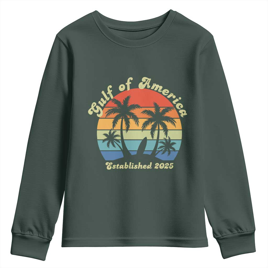 Gulf Of USA Youth Sweatshirt Island Palm Summer Beach Vibes Established 2025 TS10 Dark Forest Green Print Your Wear
