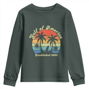Gulf Of USA Youth Sweatshirt Island Palm Summer Beach Vibes Established 2025 TS10 Dark Forest Green Print Your Wear