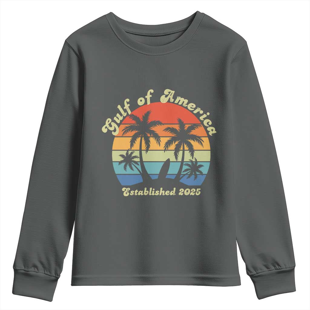Gulf Of USA Youth Sweatshirt Island Palm Summer Beach Vibes Established 2025 TS10 Dark Heather Print Your Wear