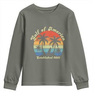 Gulf Of USA Youth Sweatshirt Island Palm Summer Beach Vibes Established 2025 TS10 Military Green Print Your Wear