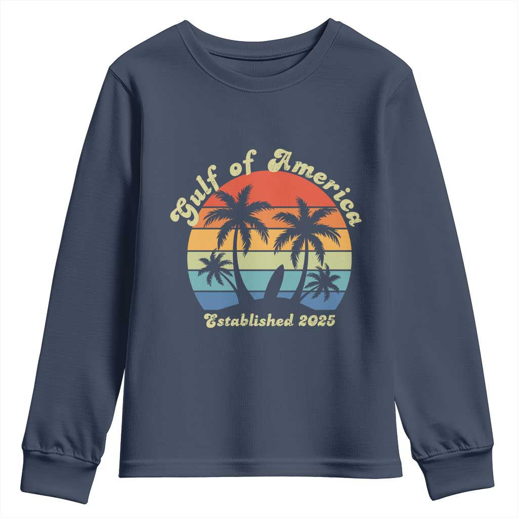 Gulf Of USA Youth Sweatshirt Island Palm Summer Beach Vibes Established 2025 TS10 Navy Print Your Wear