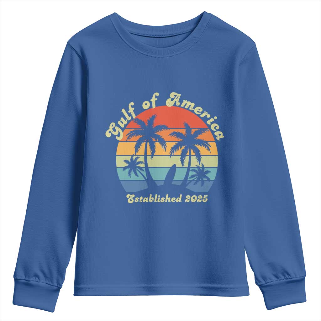 Gulf Of USA Youth Sweatshirt Island Palm Summer Beach Vibes Established 2025 TS10 Royal Blue Print Your Wear
