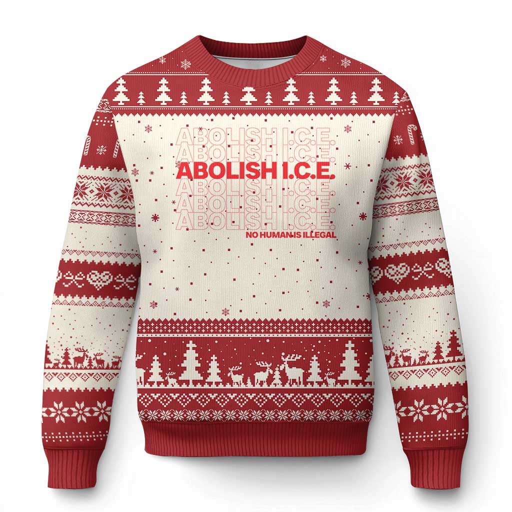 Abolish Ice No Human Is Illegal Ugly Christmas Sweater Social Justice TS10 Beige Red Print Your Wear