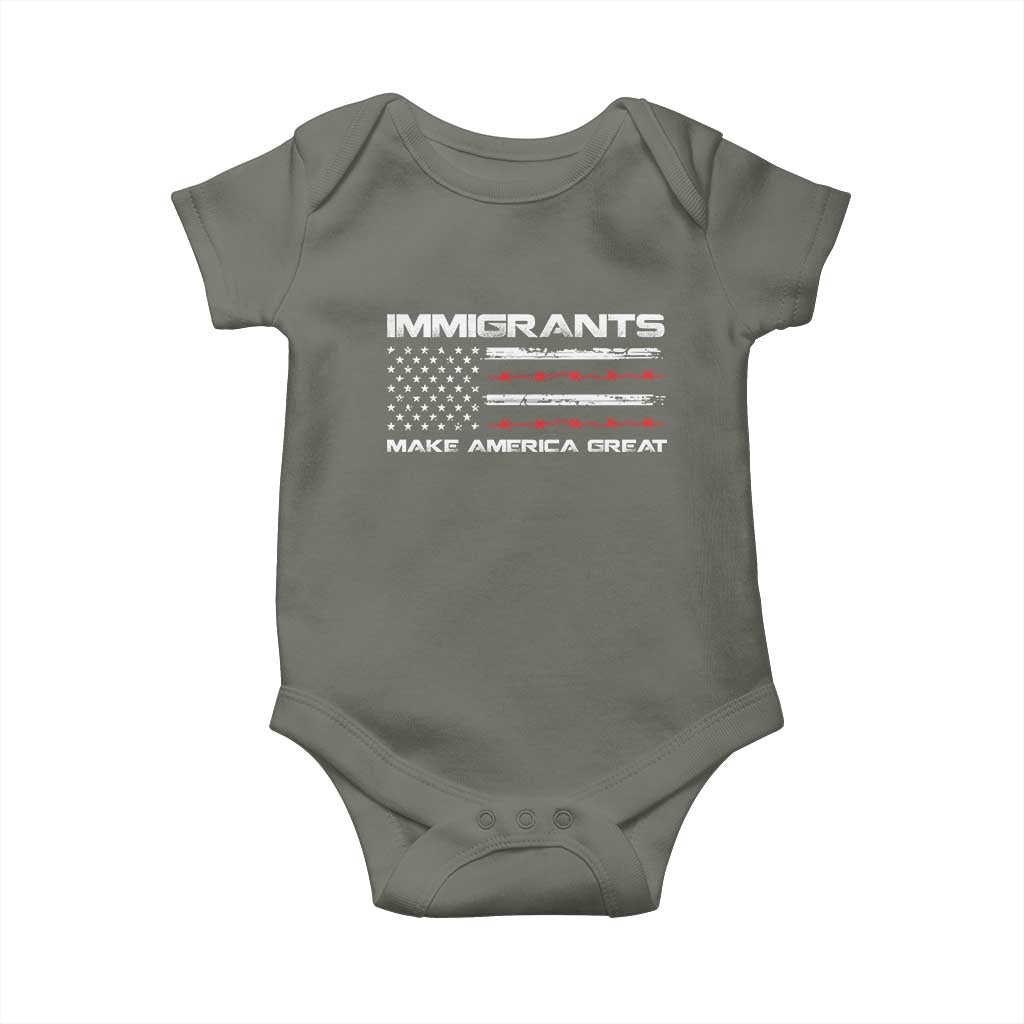 Immigrants Make America Great Baby Onesie American Flag TS10 Military Green Print Your Wear
