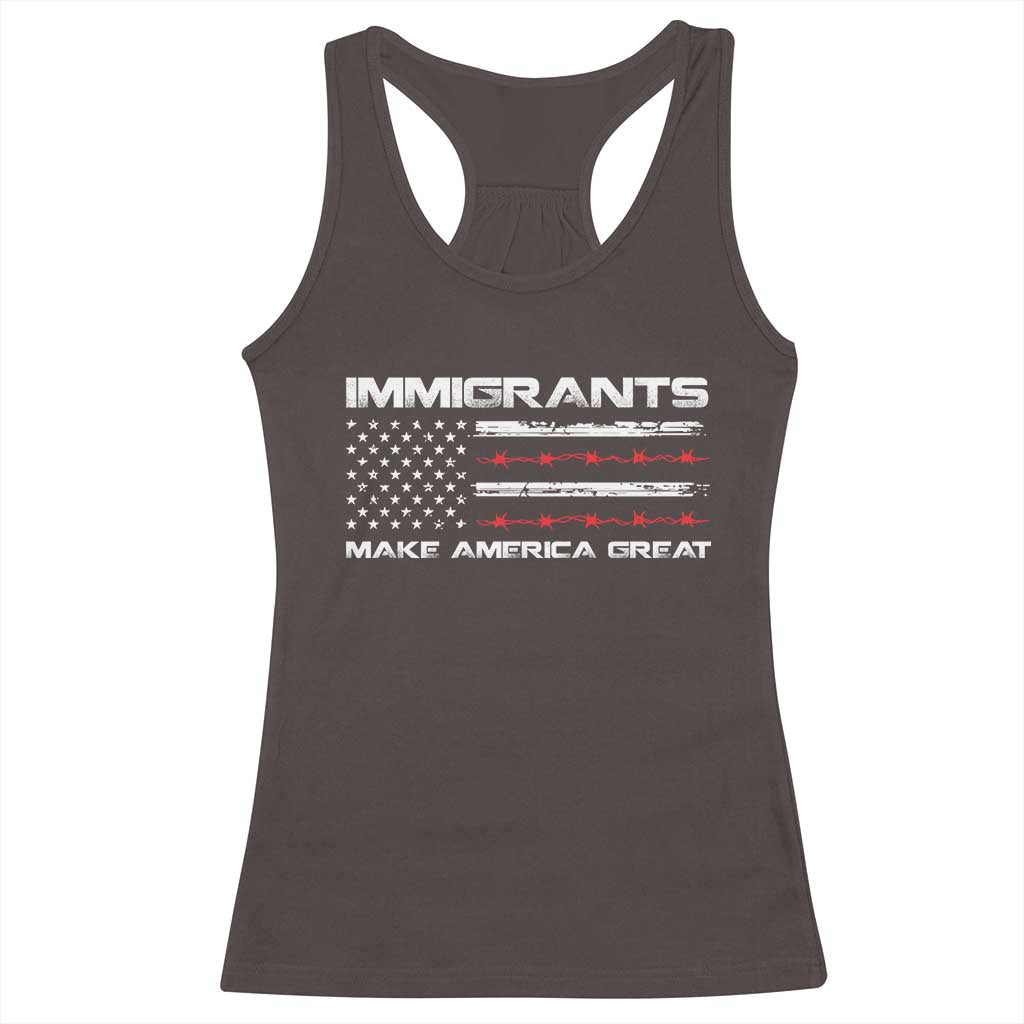 Immigrants Make America Great Racerback Tank Top American Flag TS10 Dark Chocolate Print Your Wear
