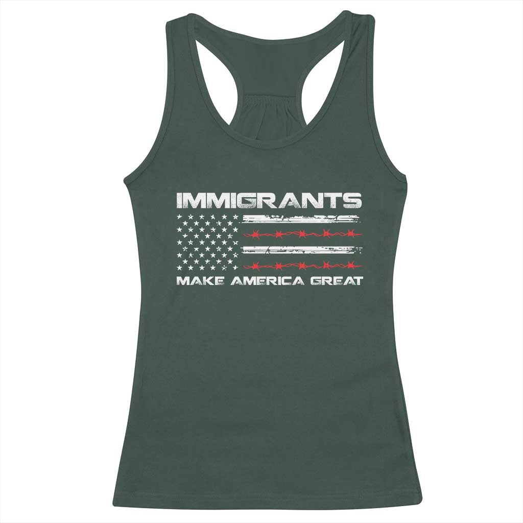 Immigrants Make America Great Racerback Tank Top American Flag TS10 Dark Forest Green Print Your Wear