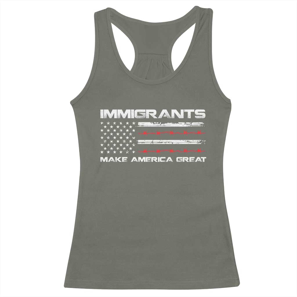 Immigrants Make America Great Racerback Tank Top American Flag TS10 Military Green Print Your Wear