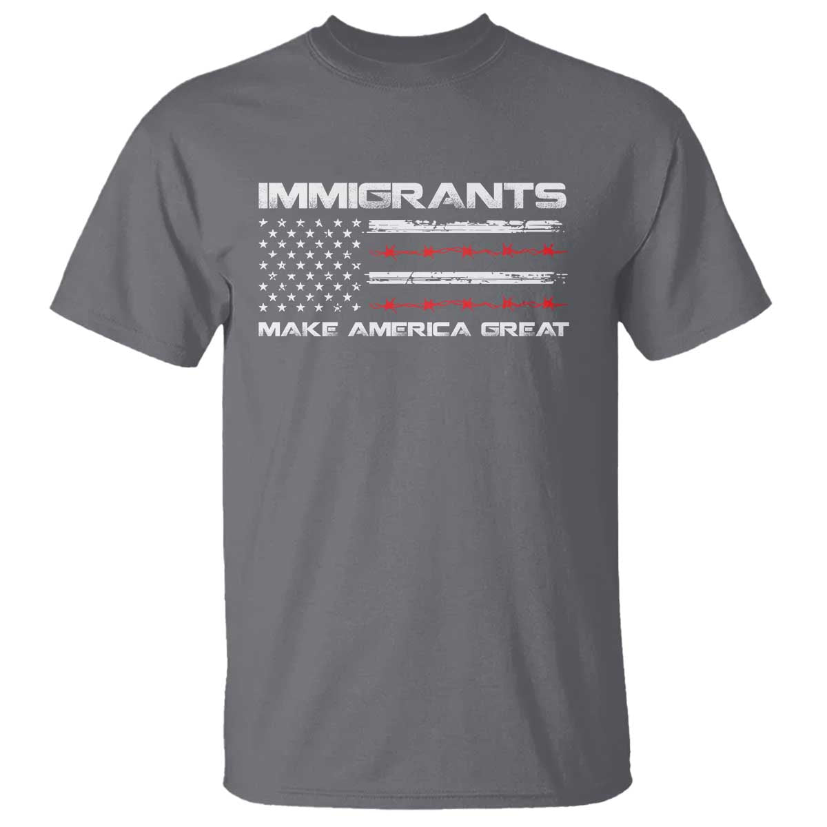 Immigrants Make America Great T Shirt American Flag TS10 Charcoal Print Your Wear