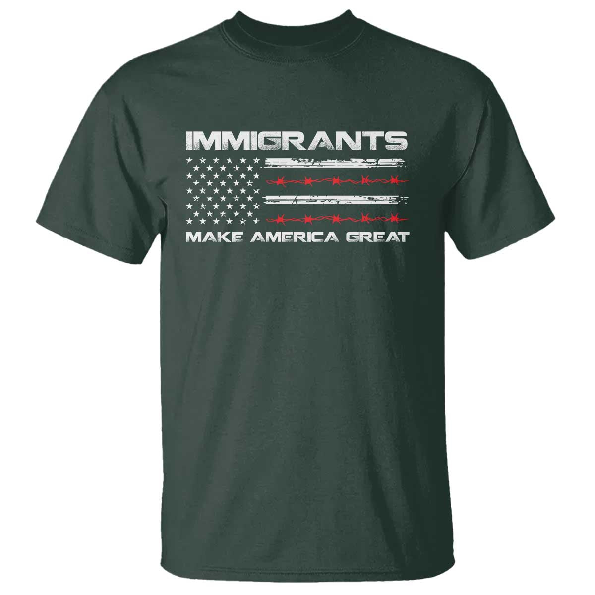 Immigrants Make America Great T Shirt American Flag TS10 Dark Forest Green Print Your Wear