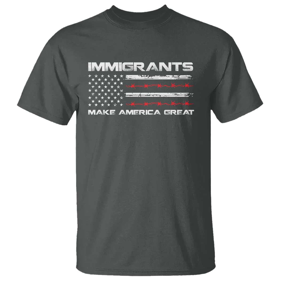 Immigrants Make America Great T Shirt American Flag TS10 Dark Heather Print Your Wear