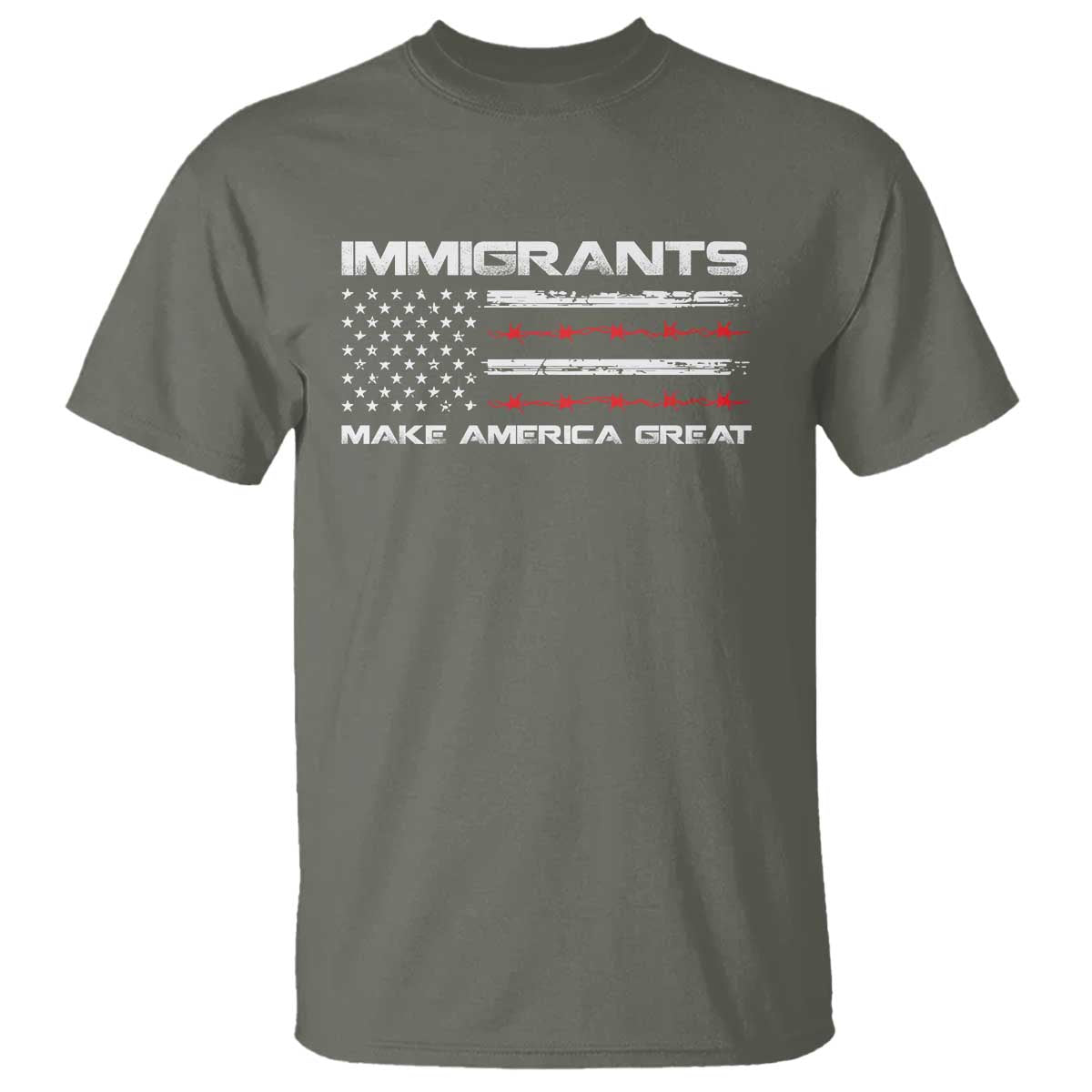 Immigrants Make America Great T Shirt American Flag TS10 Military Green Print Your Wear