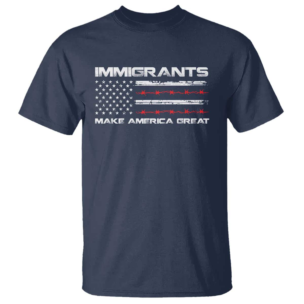Immigrants Make America Great T Shirt American Flag TS10 Navy Print Your Wear