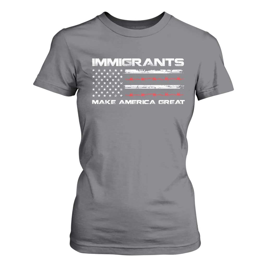 Immigrants Make America Great T Shirt For Women American Flag TS10 Charcoal Print Your Wear