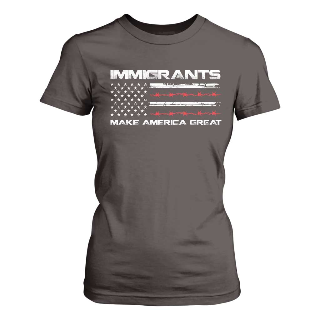 Immigrants Make America Great T Shirt For Women American Flag TS10 Dark Chocolate Print Your Wear