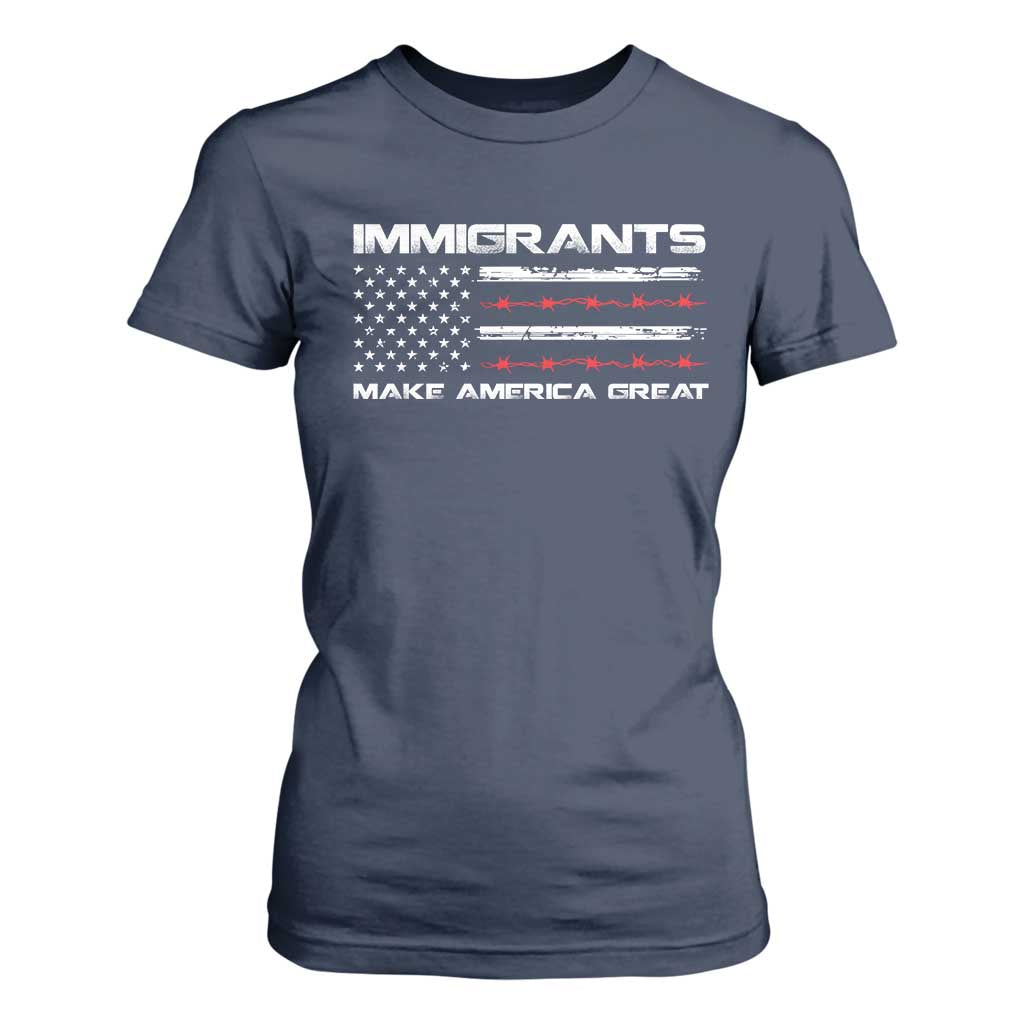 Immigrants Make America Great T Shirt For Women American Flag TS10 Navy Print Your Wear