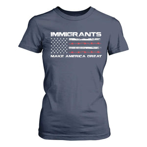 Immigrants Make America Great T Shirt For Women American Flag TS10 Navy Print Your Wear