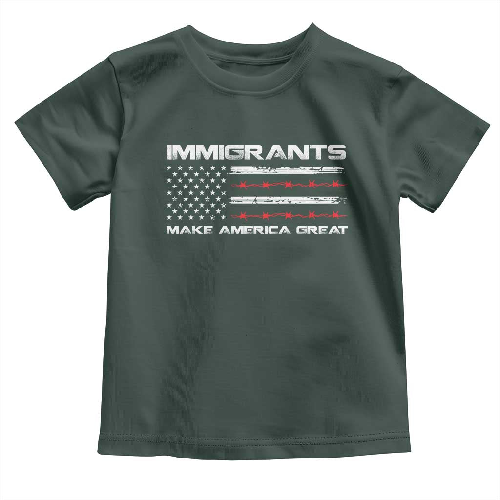 Immigrants Make America Great Toddler T Shirt American Flag TS10 Dark Forest Green Print Your Wear