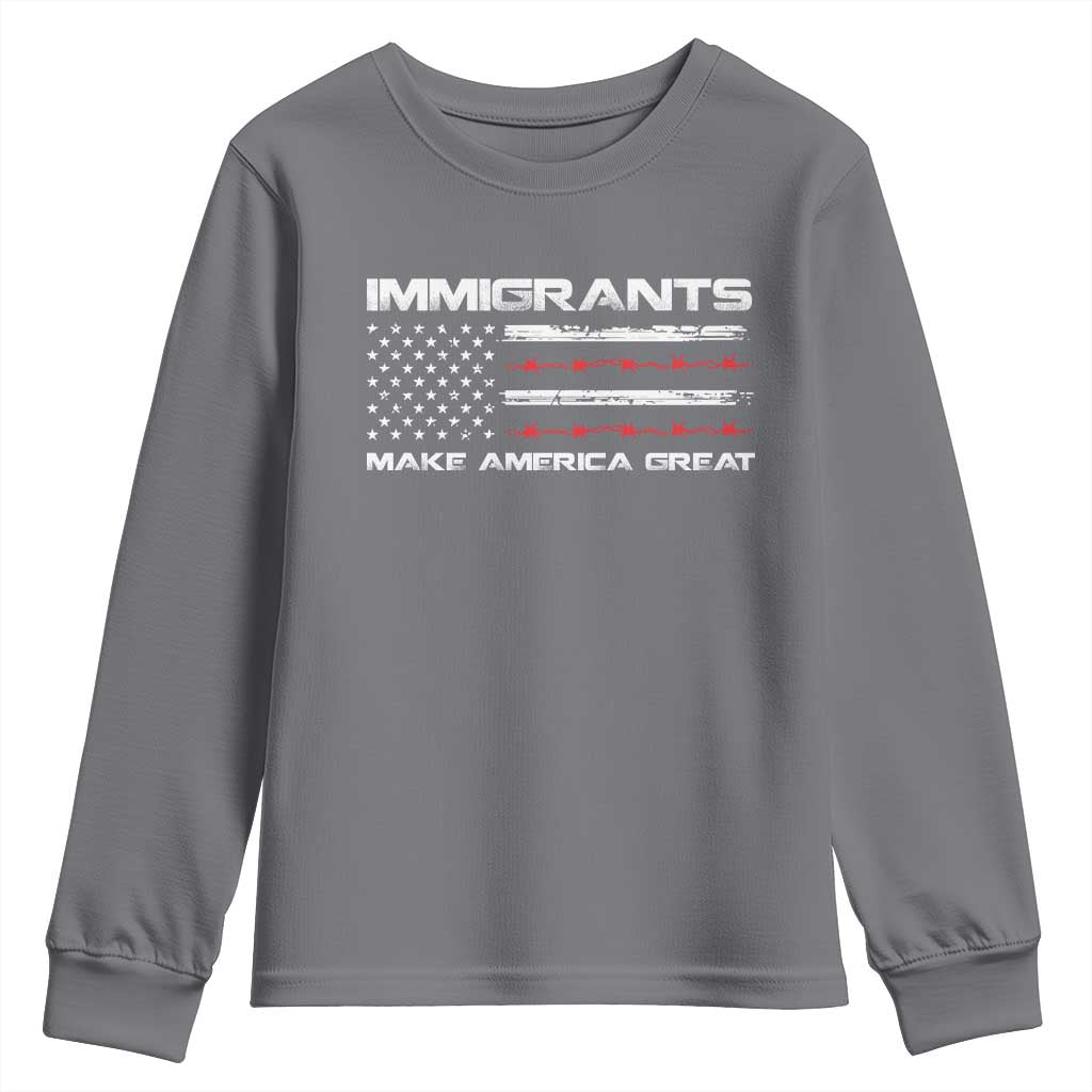 Immigrants Make America Great Youth Sweatshirt American Flag TS10 Charcoal Print Your Wear