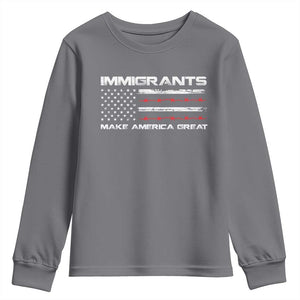 Immigrants Make America Great Youth Sweatshirt American Flag TS10 Charcoal Print Your Wear