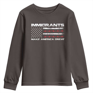 Immigrants Make America Great Youth Sweatshirt American Flag TS10 Dark Chocolate Print Your Wear